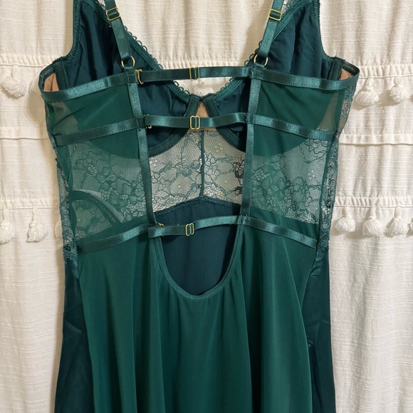 Forest Green Lace Slip Dress • Sheer Mesh Back • Strappy Lingerie Dress •Medium - Picture 7 of 9